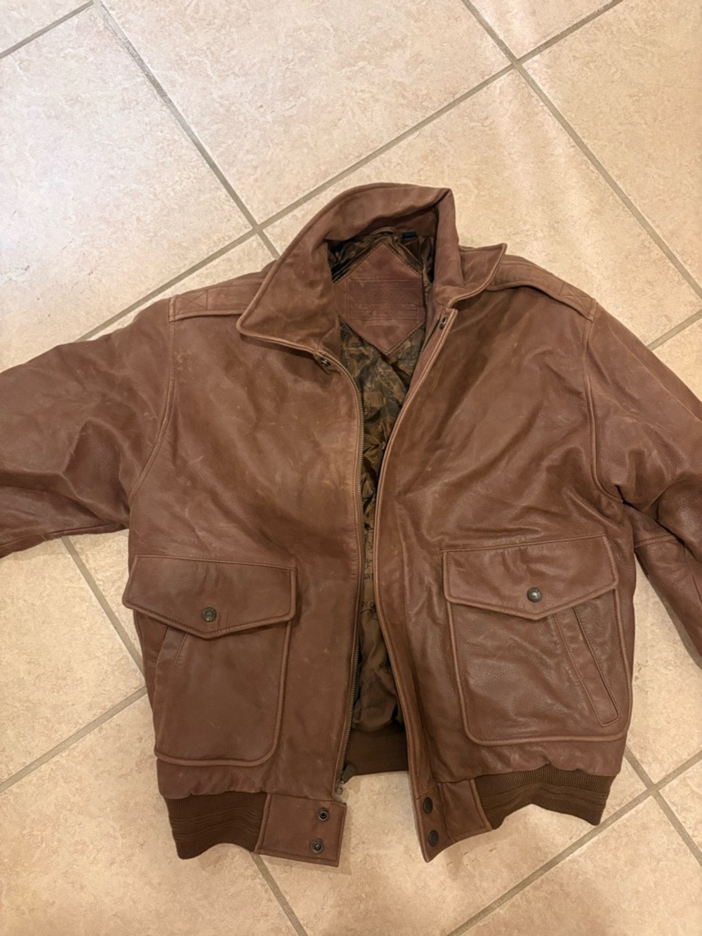 Roundtree & Yorke Brown Leather Bomber Jacket